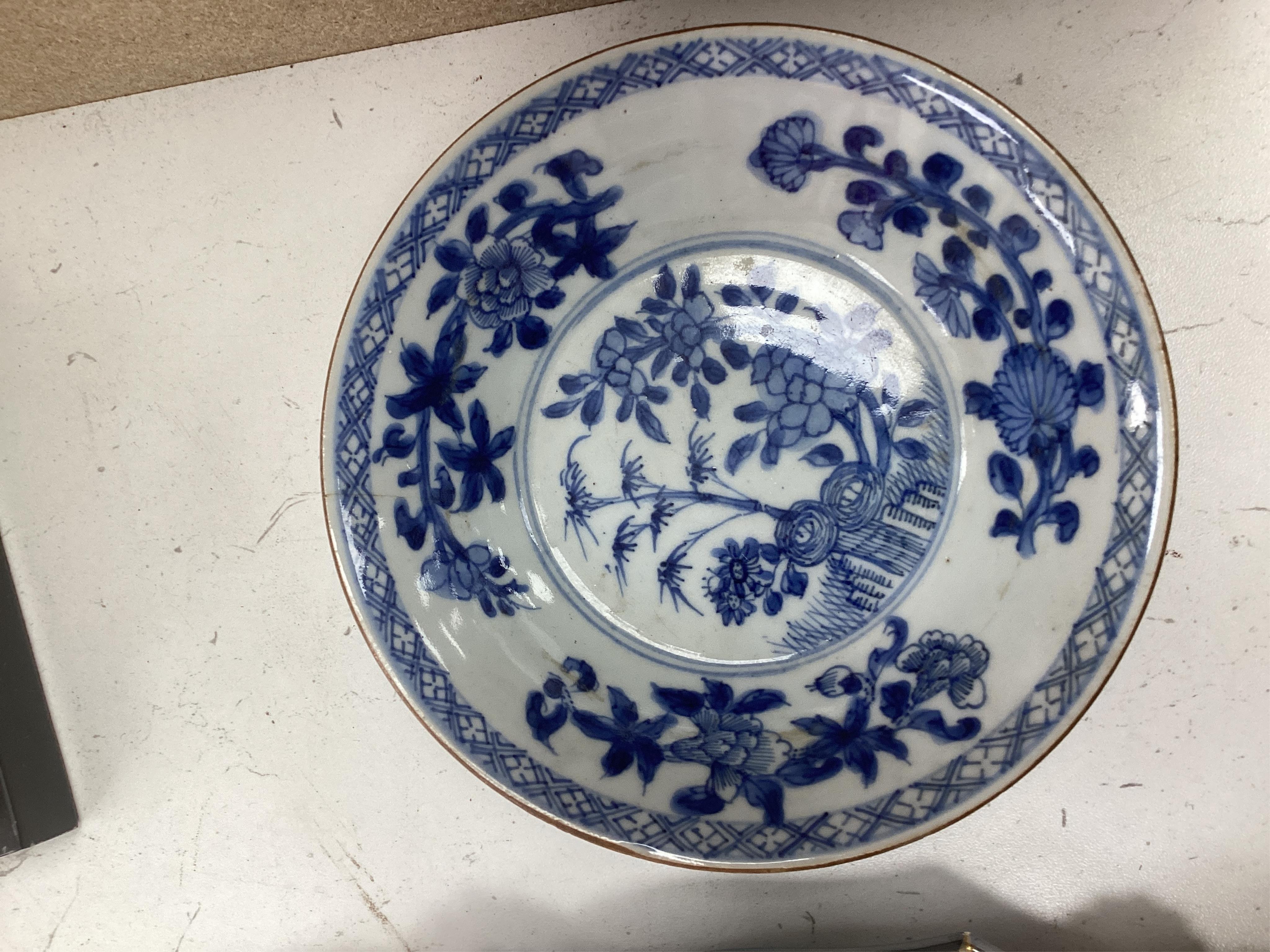 Japanese and Chinese ceramics to include a famille noire vase, a blue and white dish and a Japanese pot and cover, largest 19cm high. Condition - varies